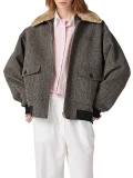 Chevron Blouson Jacket with Shearling Collar