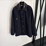 Leather-Collar Canvas Utility Jacket