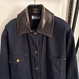 Leather-Collar Canvas Utility Jacket