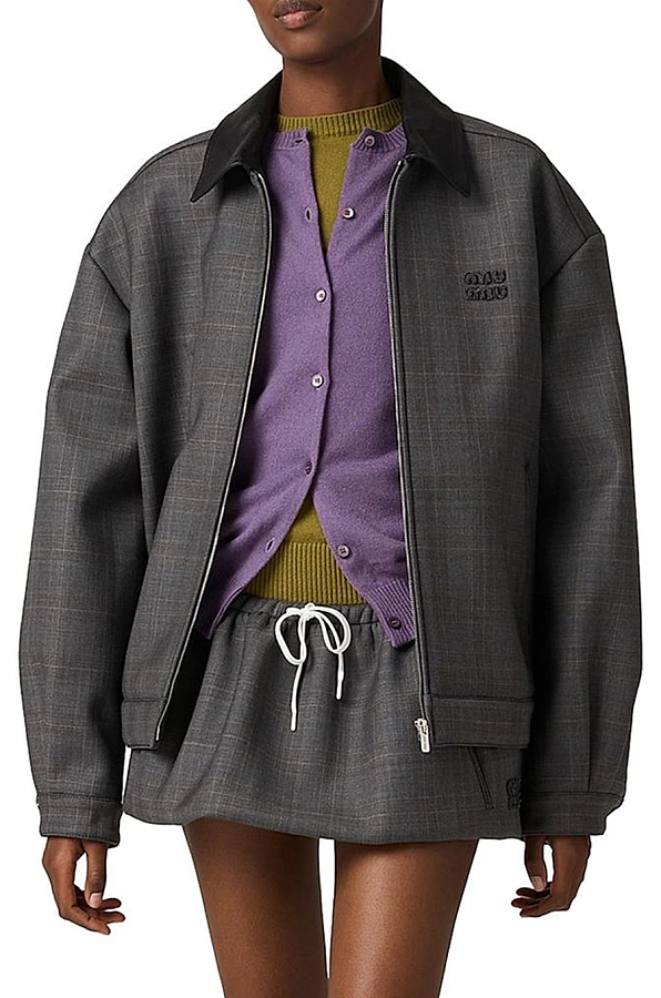 Women’s Prince of Wales Check and Bonded Jersey Blouson Jacket