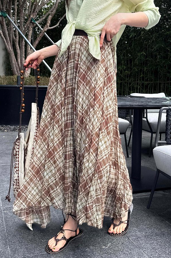 Check-print Woven Midi Skirt