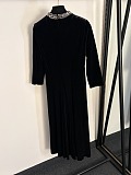 Beaded Velvet Long Dress in wine Red