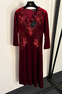 Beaded Long Dress in wine Red