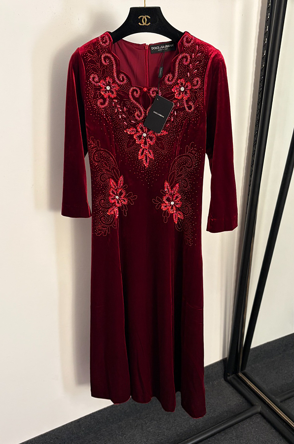 Beaded Long Dress in wine Red