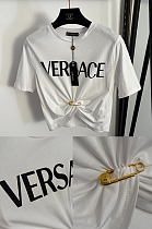 Printed Safety- Pin Cropped T-shirt