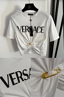 Printed Safety- Pin Cropped T-shirt