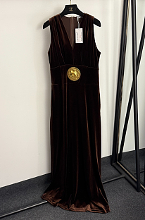 Velvet Gown with Gold Medallion