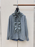 Blouse with Removable Ruched Collar