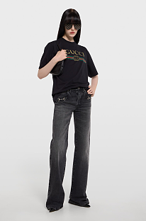 Cotton Jersey and Silk T-shirt with Print