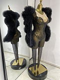 Rhinestone Sheer Bodysuit with Oversized Ruffled Sleeves