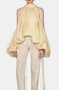 Pleated Off-the-Shoulder Halter Neck Blouse