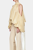 Pleated Off-the-Shoulder Halter Neck Blouse