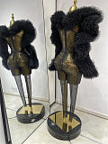 Rhinestone Sheer Bodysuit with Oversized Ruffled Sleeves