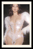 Rhinestone Sheer Bodysuit with Oversized Ruffled Sleeves