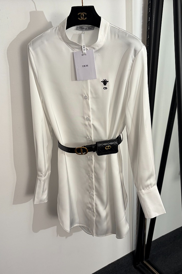 Logo Embroidered Shirt Dress with Waist Bag