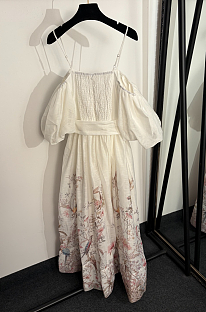 Smocked Bodice Botanical Print Dress