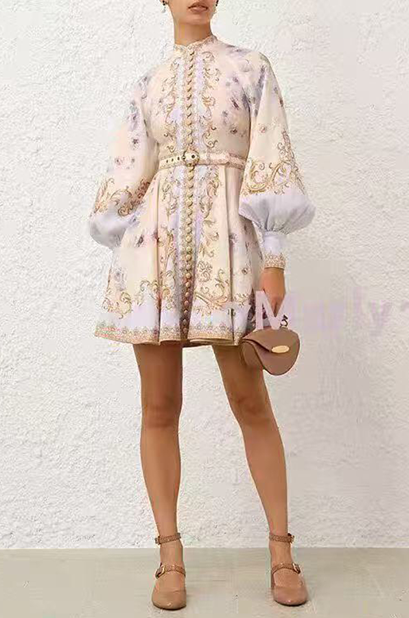 Hypnotic Floral-print Puff-sleeve Mini Dress