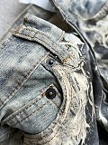 Distressed Frayed Mix Patchwork Wide Leg Denim Jeans