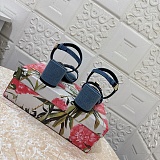 Denim sandals with embroidery and stones