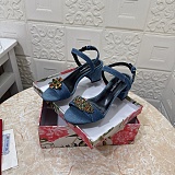 Denim sandals with embroidery and stones