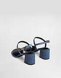 Denim sandals with embroidery and stones