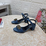 Denim sandals with embroidery and stones