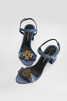 Denim sandals with embroidery and stones