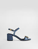 Denim sandals with embroidery and stones