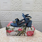 Denim sandals with embroidery and stones