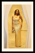 Gold Foil Deep V-Neck Sleeveless Bodycon Maxi Dress