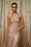 Rose Gold Halterneck Embellished Maxi Dress