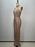 Rose Gold Halterneck Embellished Maxi Dress