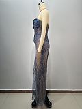 Strapless Beaded Pearls Evening Long Dress