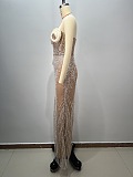 Strapless   Pearls Evening Long Dress