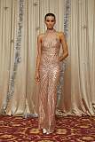 Rose Gold Halterneck Embellished Maxi Dress
