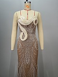 Strapless   Pearls Evening Long Dress