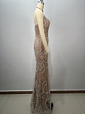 Strapless Pearl Sequin Embellished Maxi Dress