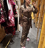 Leopard Shirt Top & Wide Leg Pants