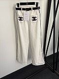 Straight Logo Embroidered Cotton Pants