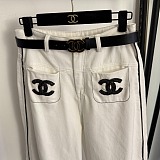 Straight Logo Embroidered Cotton Pants