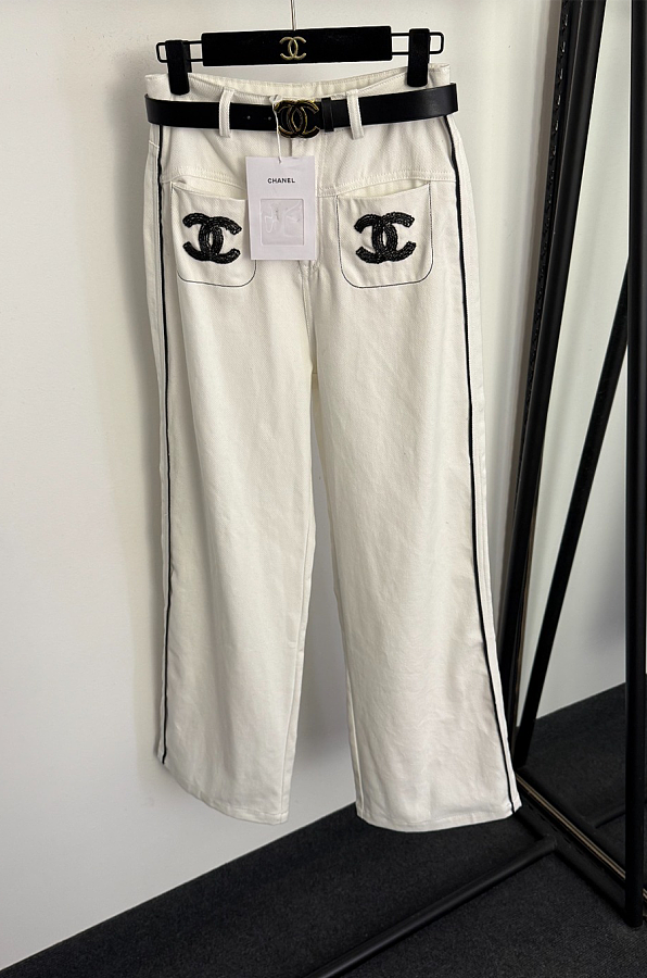 Straight Logo Embroidered Cotton Pants