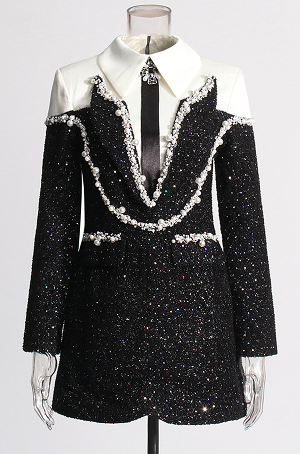Shirt Collar Beaded Dress