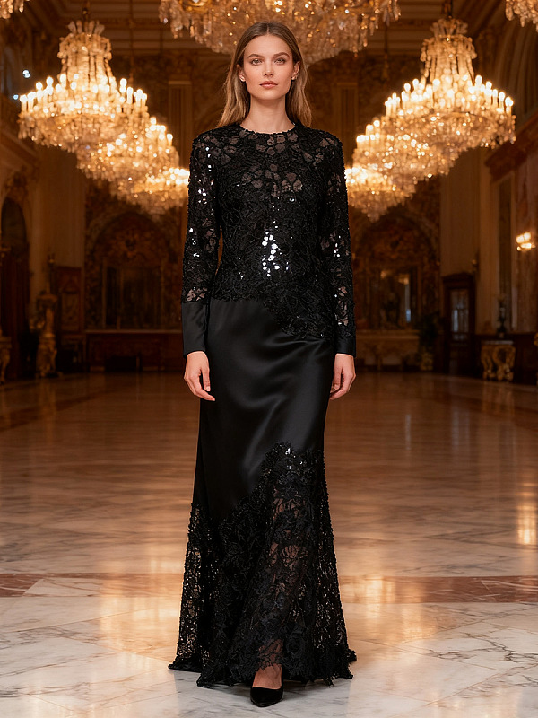 Sequins Patchwork Long Dress