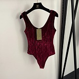 Bodysuit with gg crystals - burgundy