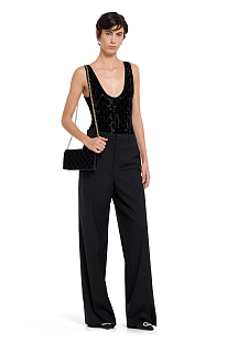 Bodysuit with gg crystals - black