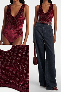 Bodysuit with gg crystals - burgundy