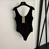 Bodysuit with gg crystals - black