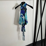 Orchid-Print Silk Halterneck Top in Blue
