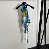 Orchid-Print Silk Halterneck Top in Blue