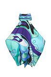 Orchid-Print Silk Halterneck Top in Blue